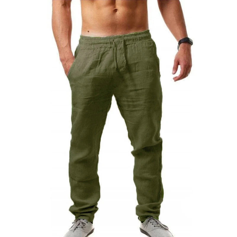 Summer Men Sport Gym Pants Soild Cotton Linen Pants Breathable Casual Training Trousers Joggers Hip Pop Sweatpants Streetwear