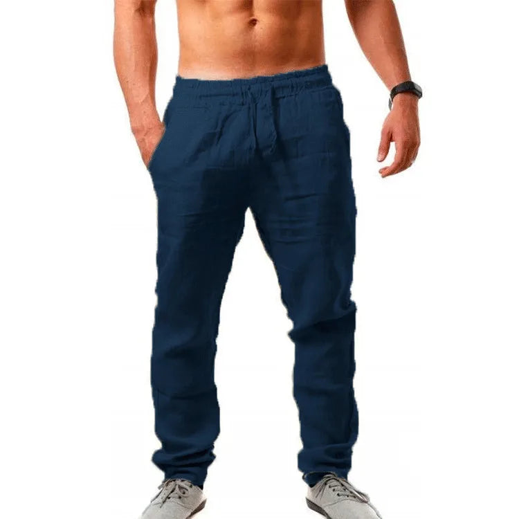 Summer Men Sport Gym Pants Soild Cotton Linen Pants Breathable Casual Training Trousers Joggers Hip Pop Sweatpants Streetwear