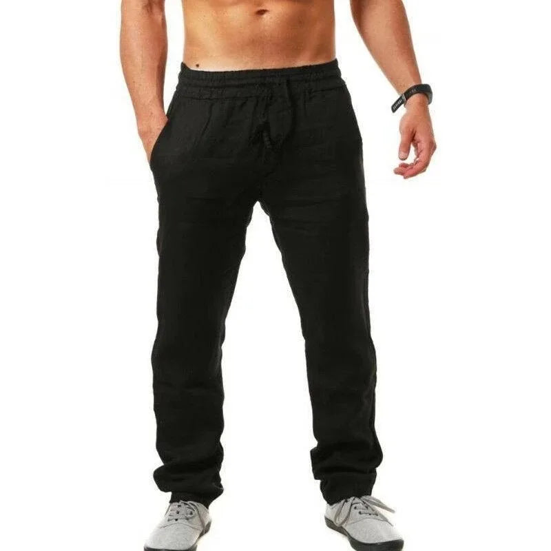 Summer Men Sport Gym Pants Soild Cotton Linen Pants Breathable Casual Training Trousers Joggers Hip Pop Sweatpants Streetwear