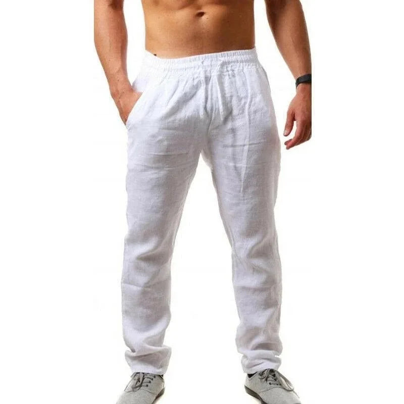 Summer Men Sport Gym Pants Soild Cotton Linen Pants Breathable Casual Training Trousers Joggers Hip Pop Sweatpants Streetwear