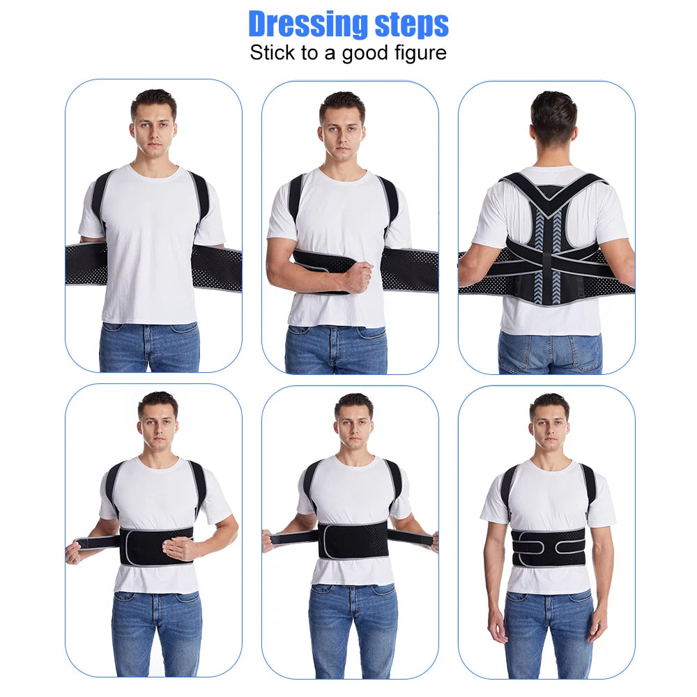 Lumbar Brace Spine Support Belt Adjustable Corset Correction Body Improve with Plate Straight Back Posture Corrector