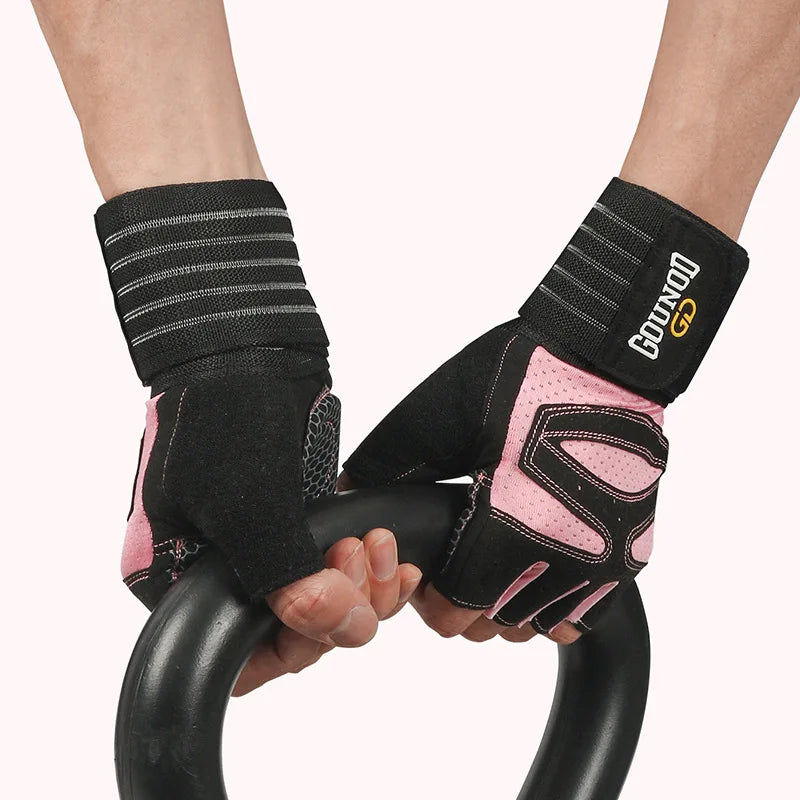 Weightlifting Gloves Wristband Support Breathable Anti-Slip Sports Gym Gloves Bodybuilding Powerlifting Fitness Training