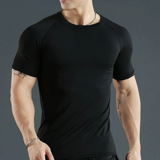 Men's compression running T-shirt fitness tight short sleeved T-shirt training jogging shirt gym sportswear quick drying