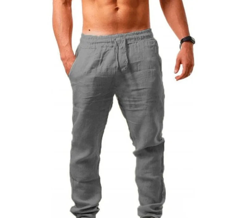 Summer Men Sport Gym Pants Soild Cotton Linen Pants Breathable Casual Training Trousers Joggers Hip Pop Sweatpants Streetwear