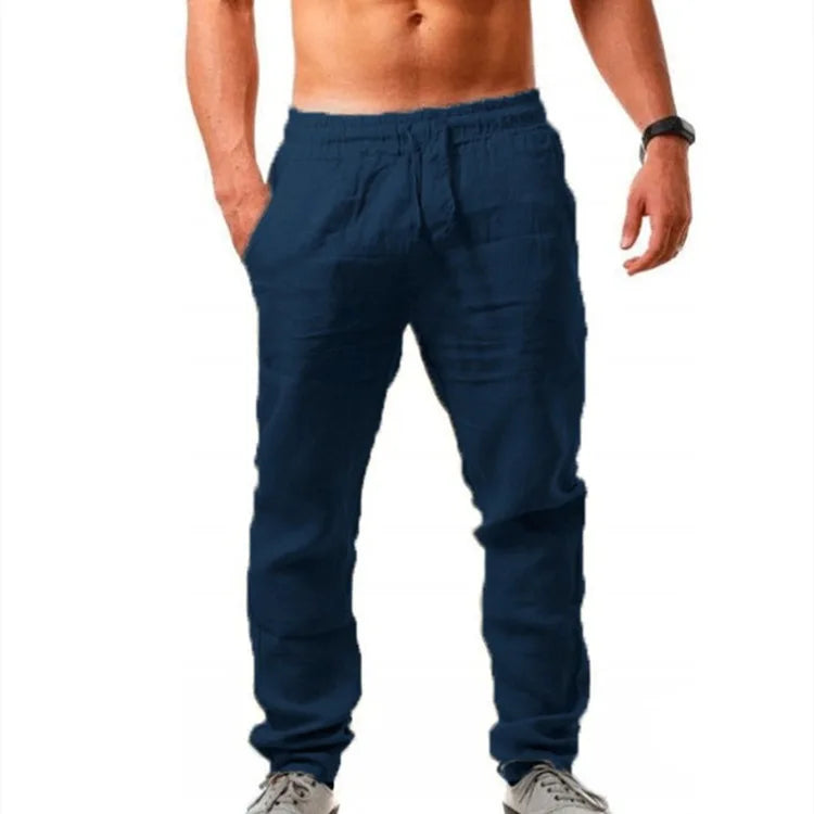 Summer Men Sport Gym Pants Soild Cotton Linen Pants Breathable Casual Training Trousers Joggers Hip Pop Sweatpants Streetwear